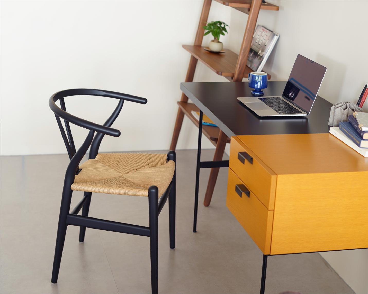 CARL HANSEN & SON （カール・ハンセン＆サン）CH24(Yチェア）ソフトブラック/ビーチをデスクに合わせて