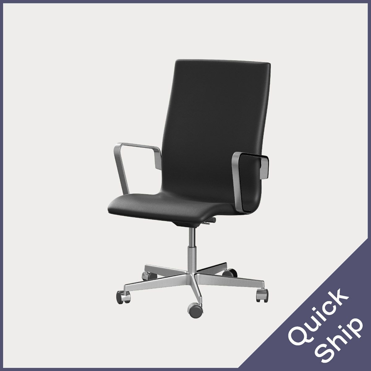 FRITZ HANSEN（フリッツ・ハンセン）OXFORD（オックスフォード）アームチェア（ミディアムハイバック）5スターキャスターベース - サテン仕上げ（シート高さ調整機能42-56cm・チルト機能）CATEGORY3 / エッセンシャルレザー（ブラック）