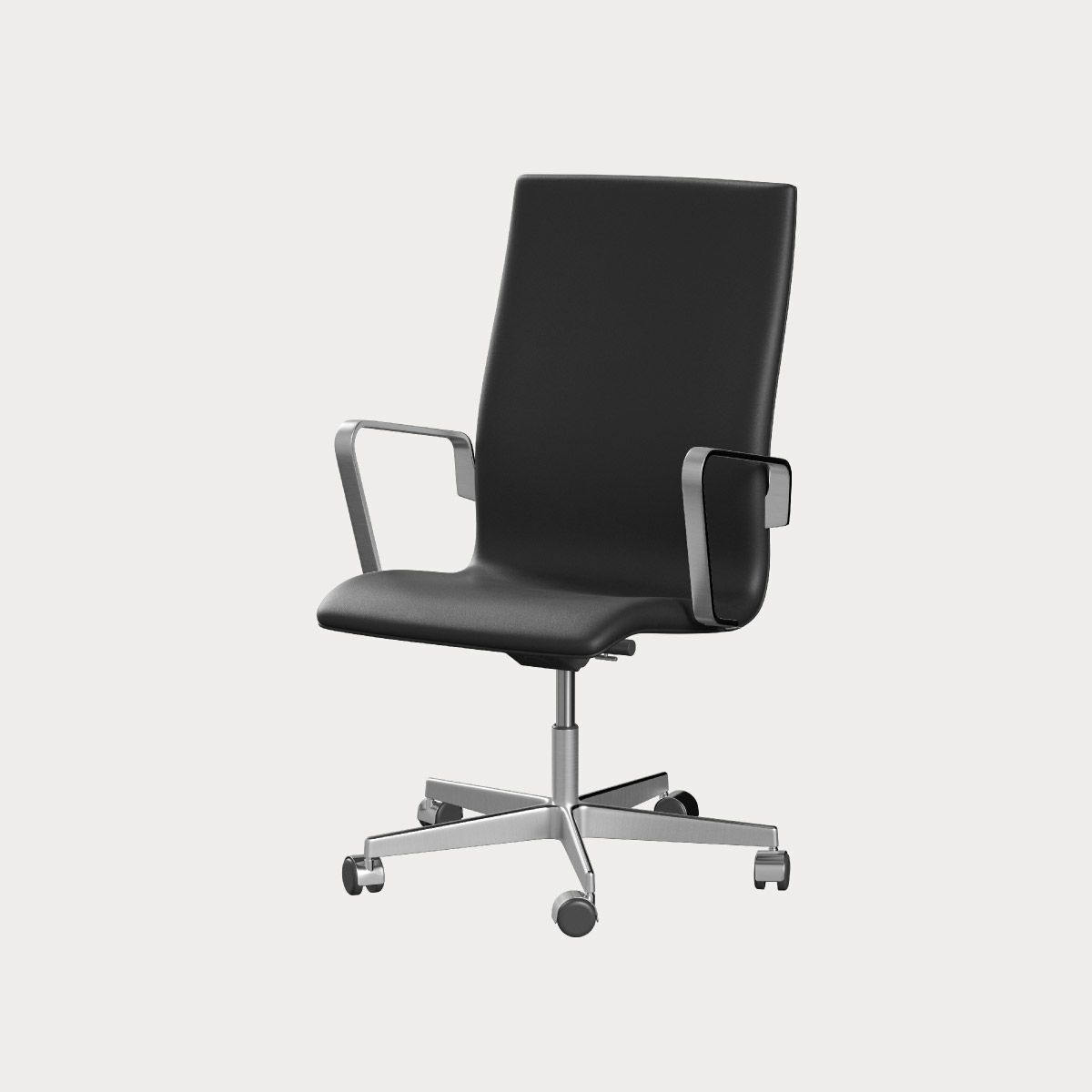 FRITZ HANSEN（フリッツ・ハンセン）OXFORD（オックスフォード）アームチェア（ミディアムハイバック）5スターキャスターベース - サテン仕上げ（シート高さ調整機能42-56cm・チルト機能）CATEGORY3 / エッセンシャルレザー（ブラック）