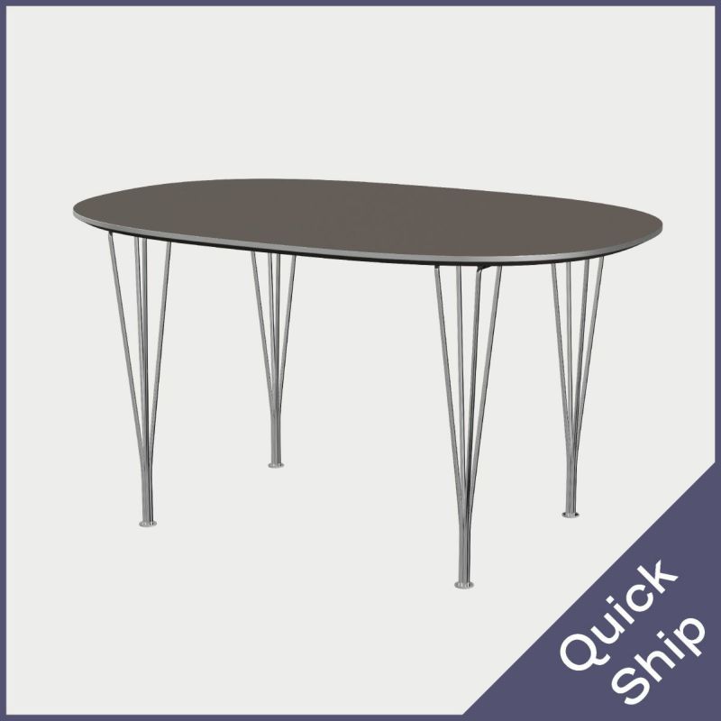 FRITZ HANSEN（フリッツ・ハンセン）SUPERELLIPSE（スーパー楕円テーブル）B611（ダイニングテーブル135×90cm）ラミネート / スパンレッグ グレー天板×クローム仕上げ