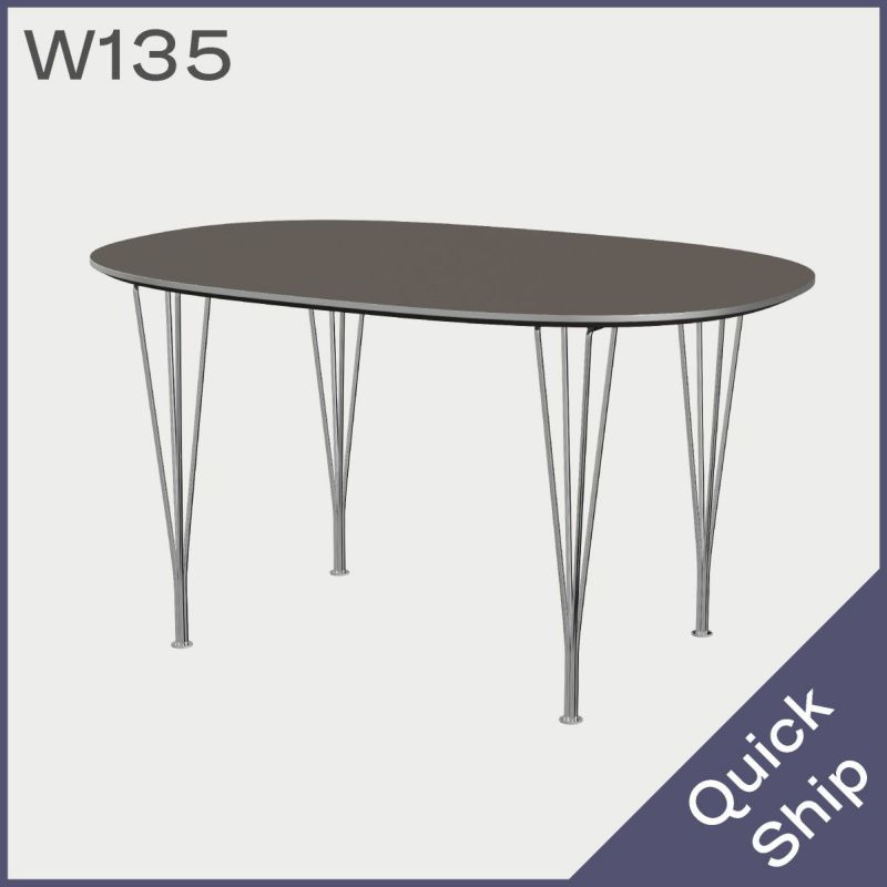 FRITZ HANSEN（フリッツ・ハンセン）SUPERELLIPSE（スーパー楕円テーブル）B611（ダイニングテーブル135×90cm）ラミネート / スパンレッグ グレー天板×クローム仕上げ