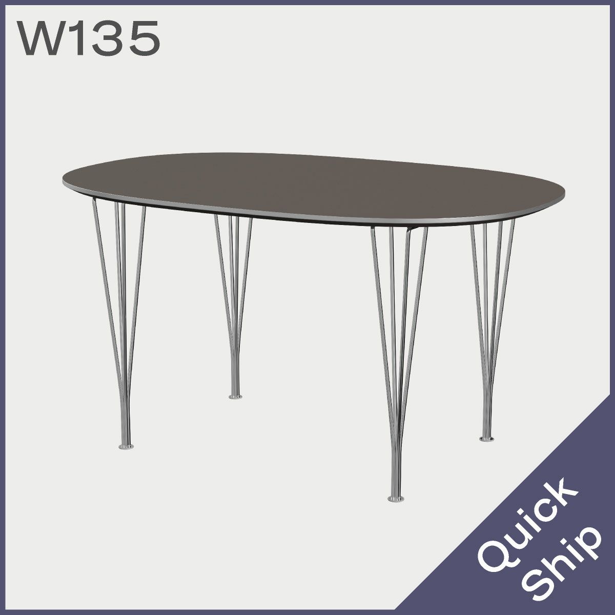 FRITZ HANSEN（フリッツ・ハンセン）SUPERELLIPSE（スーパー楕円テーブル）B611（ダイニングテーブル135×90cm）ラミネート / スパンレッグ グレー天板×クローム仕上げ
