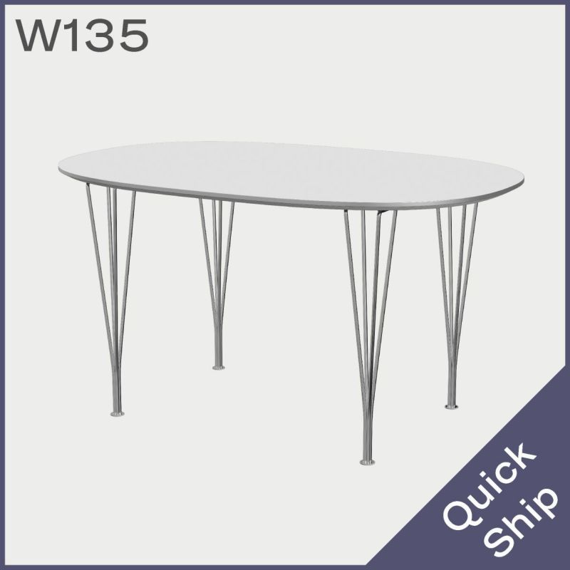 FRITZ HANSEN（フリッツ・ハンセン）SUPERELLIPSE（スーパー楕円テーブル）B611（ダイニングテーブル135×90cm）ラミネート / スパンレッグ ホワイト天板×クローム仕上げ
