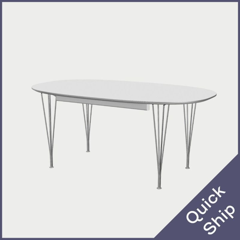FRITZ HANSEN（フリッツ・ハンセン）SUPERELLIPSE（スーパー楕円テーブル延長式）B620（ダイニングテーブル170-270×100cm）ラミネート / スパンレッグ ホワイト天板×クローム仕上げ