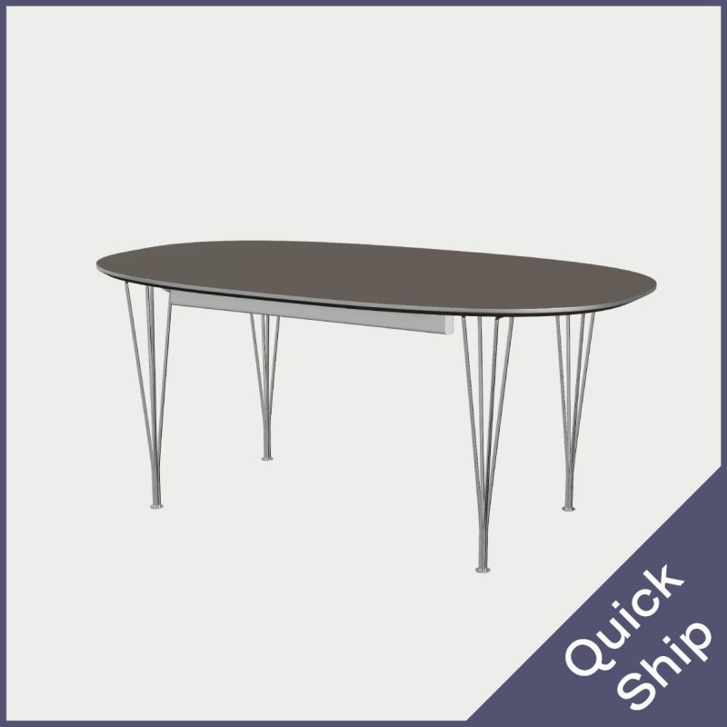 FRITZ HANSEN（フリッツ・ハンセン）SUPERELLIPSE（スーパー楕円テーブル延長式）B620（ダイニングテーブル170-270×100cm）ラミネート / スパンレッグ グレー天板×クローム仕上げ